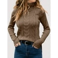thumbnail image 4 of Womens' Turtle-Neck Long Sleeve Cable Knit Sweaters Dark Brown XL, 4 of 5