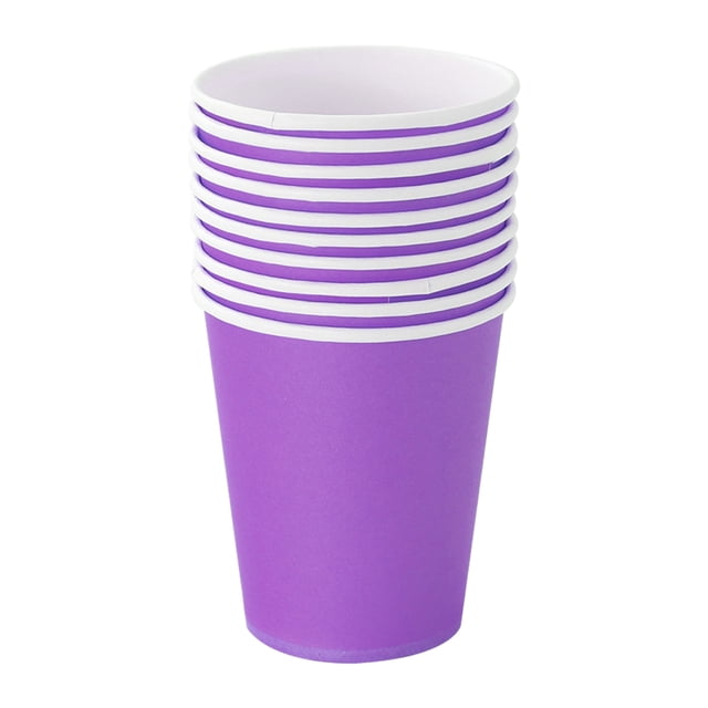 Inteprter Vasos de colores de estimulación de papel para fiestas, letras y números que no se deforman, borde impreso, 50 Uds. Mostrada púrpura