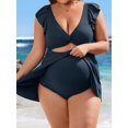 thumbnail image 3 of Sociala Maternity Ribbed One Piece Swimsuit Ruffle Twist Front Bathing Suit Retro Ruffle Swimwear, 3 of 6