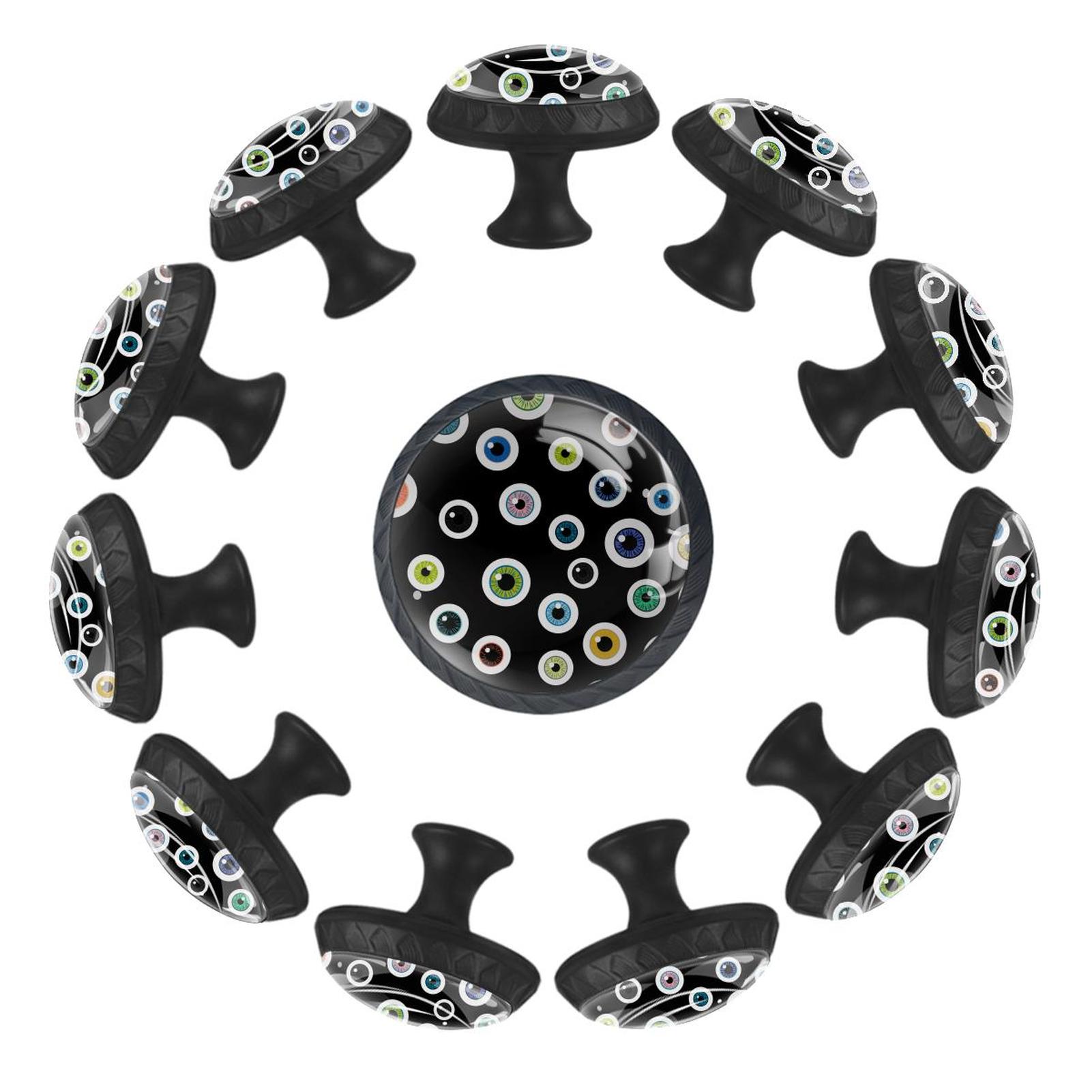 12 Pack Round Crystal Glass Knobs Colorful Eyeballs Pull Handle for