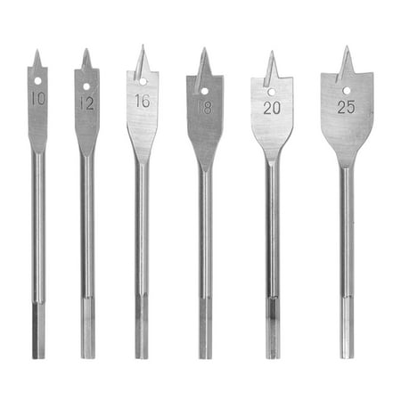

6PCS Spade Drill Bit Set High Carbon Steel 3 Incisive Edges Hex Shank Spade Wood Drill Bit for Woodworking Silver