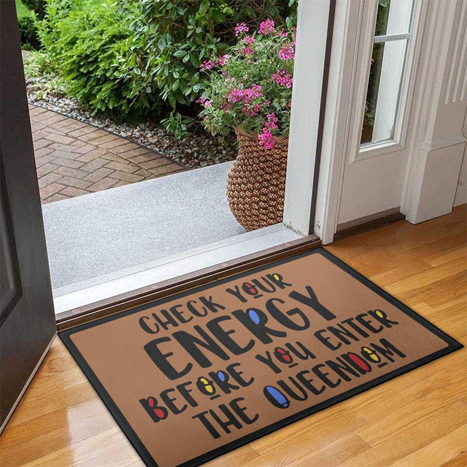 Check Your Energy Before You Come in Doormat Non-Slip Absorbent Resist Dirt Front Door Mat Machine Washable Welcome Mats Outdoor Inside Floor Rugs for Entryway 30" X 17"