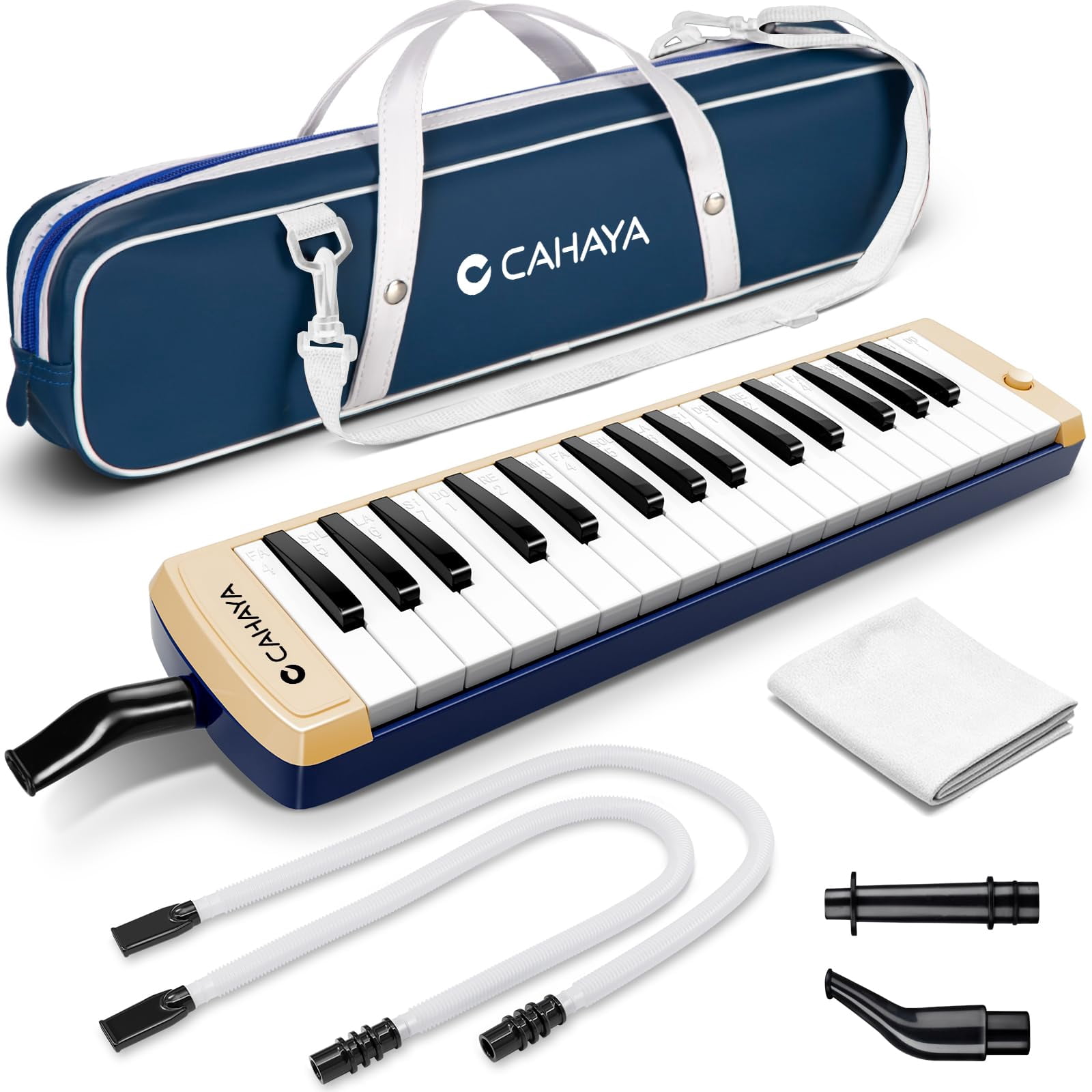 Beige Instrument CAHAYA Melodica Instrument 32 Keys: Double Tube Mouthpiece Air Piano ...