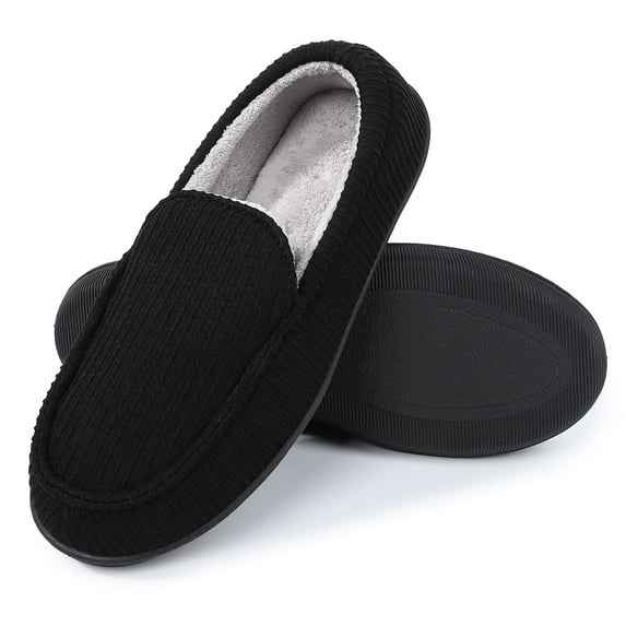 Women Memory Foam Warm Velvet Moccasins Slippers, Knitted Non-Slip Striped Plush Slides Shoes