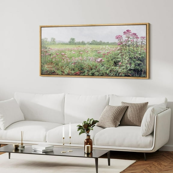 IDEA4WALL Extra Large Framed Canvas Print Wall Art Purple Wildflowers Field in Mist Fine Art Nature Wilderness Retro Floral Wall Decorative Oversized Artwork Relax/Calm for Living Room - 60"x30"