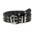 thumbnail image 2 of IQOGKRN Women's Punk Style Star Rivet Double Buckle Belt Wide PU Leather Waist Strap for Jeans & Streetwear Black One Size, 2 of 5