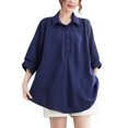 thumbnail image 1 of Blusa larga casual de algodón y lino Blusa oscura azul de mujer XL Aqua, 1 of 5