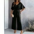 thumbnail image 4 of Women'S Summer Casual Jumpsuit Short Sleeve Romper V Neck Wide Leg Pants With Pockets 2024 Black M, 4 of 6