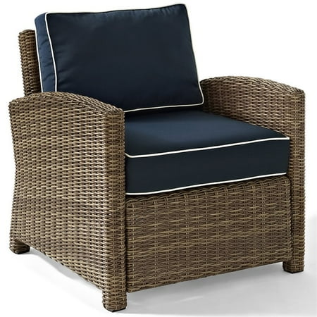 Crosley Furniture Bradenton Outdoor Wicker Arm Chair With Navy