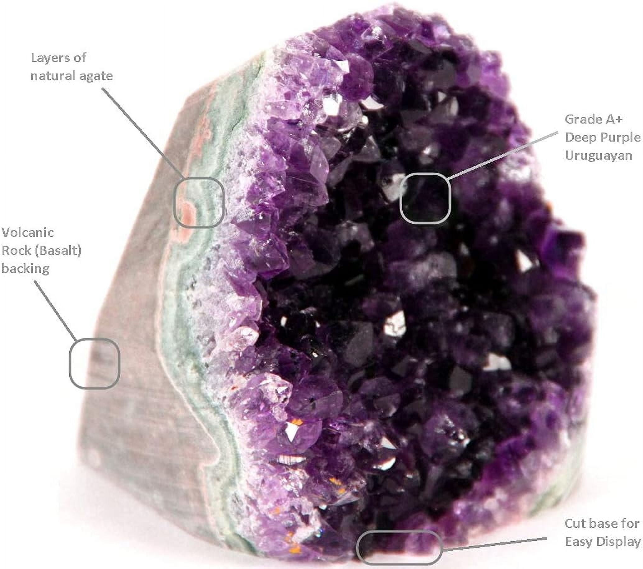Extreme Rocks & Fossils Natural Amethyst Crystal Cluster Geode 2-2.5 lb, Deep Purple Raw Crystal from Uruguay with Polished Edges, Free 3" Selenite Wand