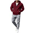 thumbnail image 2 of Mens 2 Piece Suits Full Zipper Drawstring Hooded Sweatshirts Elastic Waist Joggers Solid Color Fashion Comfy Outfits Wine XXL, 2 of 7