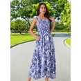 thumbnail image 3 of DARING DIVA Women's Floral Square Neck Ruffle Cap Sleeve Maxi Dresses XL Dark Blue, 3 of 6