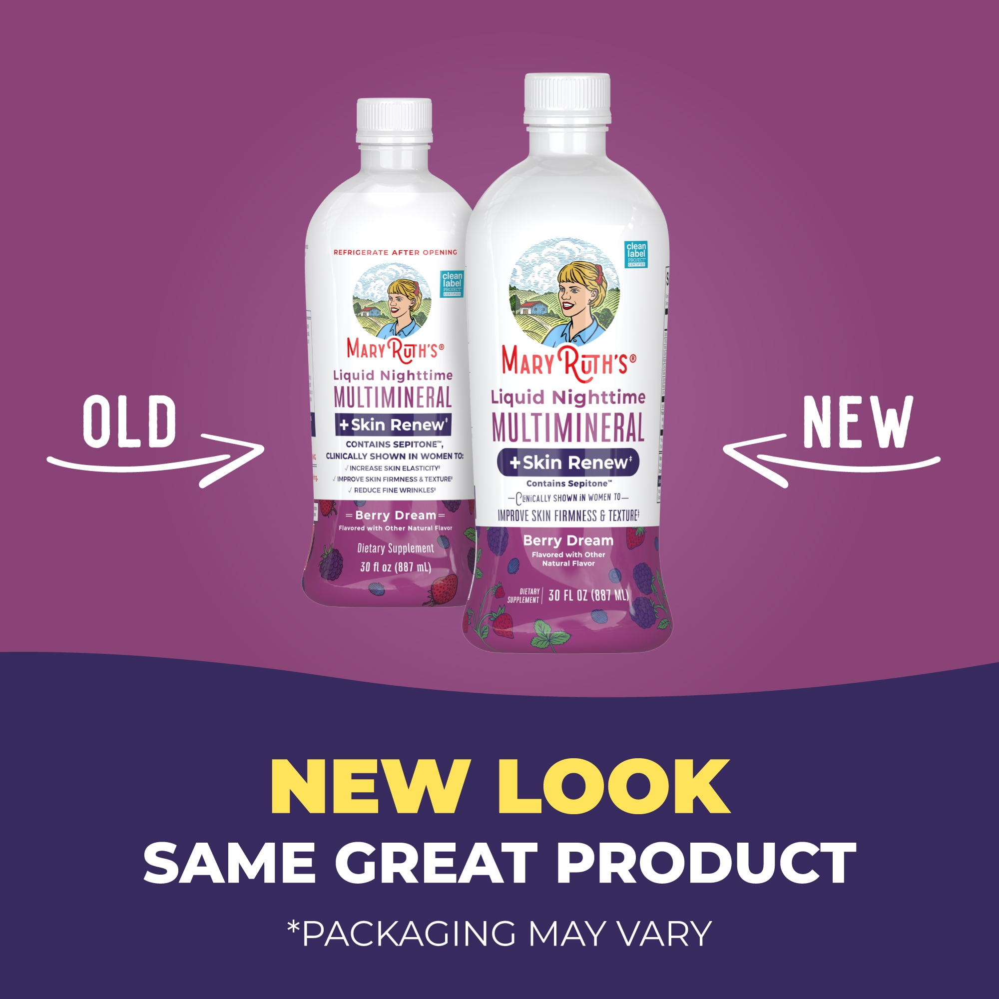 MaryRuth's Nighttime Multimineral Liquid + Skin Renew, Skin Support and Reduce Wrinkles, Berry Dream, Gluten-Free, Vegan, Adults Ages 18+, 30 fl oz