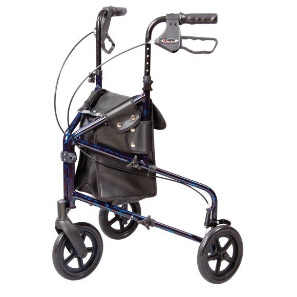Andador Carex de 3 ruedas para personas mayores, plegable, con ruedas y altura ajustable, color azul, tres ruedas, plegable