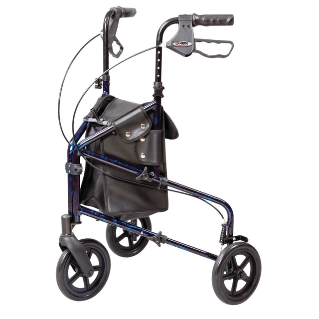 Andador Carex de 3 ruedas para personas mayores, plegable, con ruedas y altura ajustable, color azul, tres ruedas, plegable