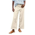 thumbnail image 2 of Womens Casual Linen Wide Leg Pants Flowy Drawstring High Waist Palazzo Beach Vacation Trousers Khaki 2XL, 2 of 4