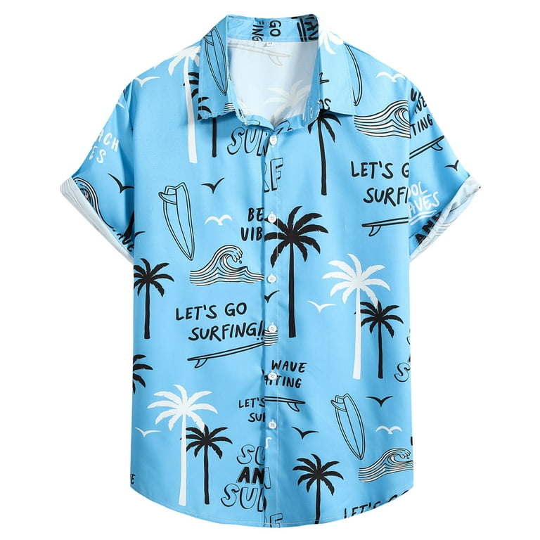 B91Xz Shirts for Men Mens Summer Fashion Casual Print Seaside