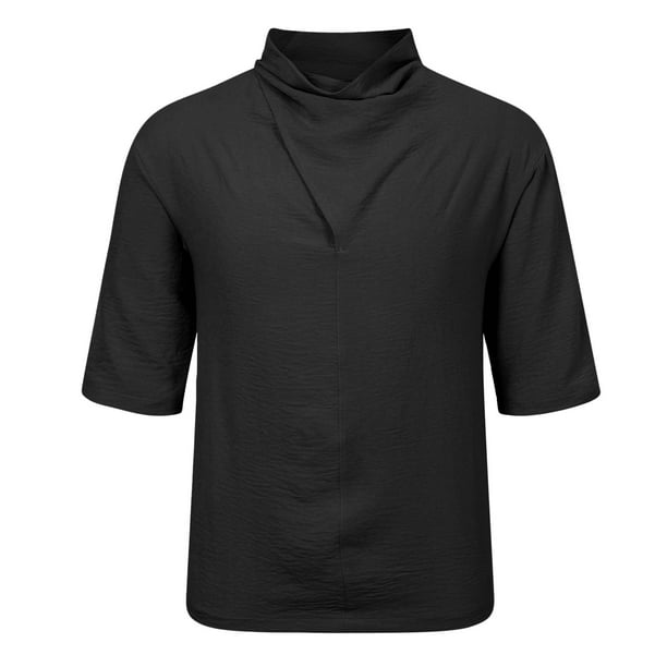 Camisa de manga corta irregular de seda helada para hombre - Diseño de pelo oscuro, mezcla de algodón