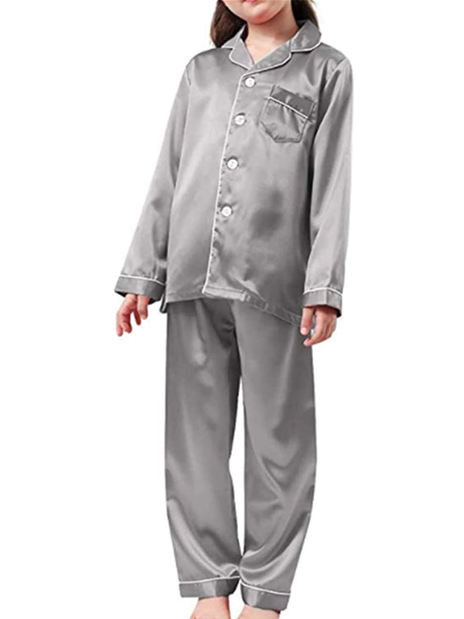 Decimale Kleuterschool Hol IZhansean Baby Boys Girls Silk Satin Pyjamas PJS Set Kids Long Sleeve Sleepwear  Nightwear Gray 5-6 Years - Walmart.com