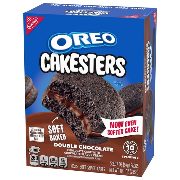 OREO Cakesters Double Chocolate Soft Snack Cakes, 5 - 2.02 oz Snack Packs