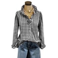 thumbnail image 3 of cocolona Womens Plaid Blouses Trendy Ruffle V Neck Shirts Casual Long Sleeve Vacation Fall Tops Party Fashion Outfits, 3 of 7