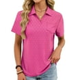 thumbnail image 4 of Pisexur Hauts pour Femmes Tendances Mode Chemises Col à Revers Col en V Manches Courtes Blouse Chic Décontractée Tunique Hauts Rose Vif,G, 4 of 6