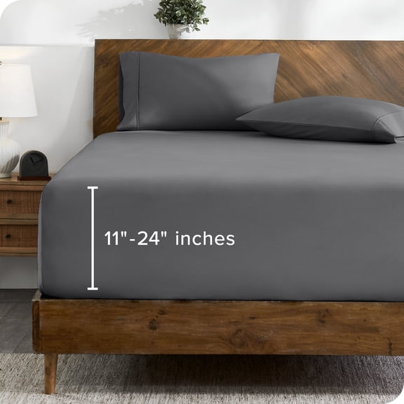Bare Home Sábana Ajustable Bolsillo Extra Profundo de 24, Colección Premium 1800, Tamaño Queen, Gris