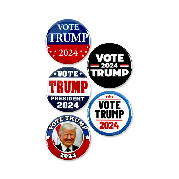 WACKYBUTTONS.COM Vote Trump 2024 Political Campaign Button Pins, Vibrant Colors, 5 Pack
