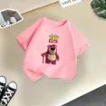thumbnail image 3 of Camiseta de algodón con estampado de oso rosa para niñas, bonita camiseta de verano para niños, dibujos animados creativos, informal, cuello redondo, manga corta, para niños, 3 of 4