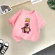 thumbnail image 4 of Camiseta de algodón con estampado de oso rosa para niñas, bonita camiseta de verano para niños, dibujos animados creativos, informal, cuello redondo, manga corta, para niños, 4 of 5