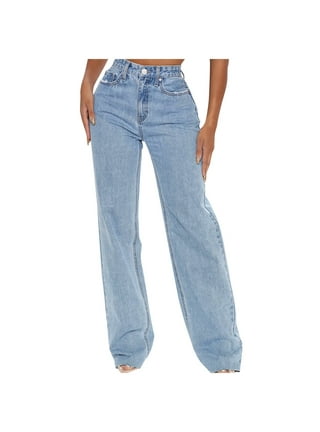 Womens Wide Leg Baggy Jeans Skater Jeans High Waisted Ripped Denim Pants  Women's Jeans Light Blue S