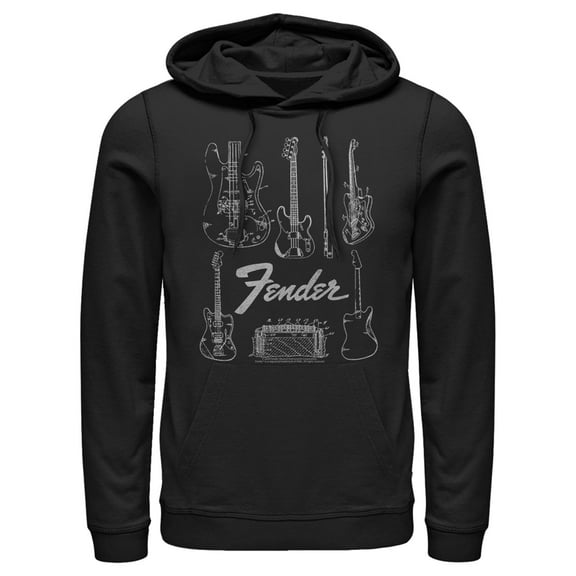 Men's Fender Guitar Chart Pull Over Hoodie Black 2X Large