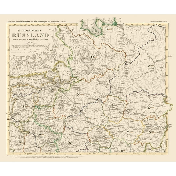 Historic Map - Russia European - Stieler 1850 - 27.45 x 23 - Vintage Wall Art