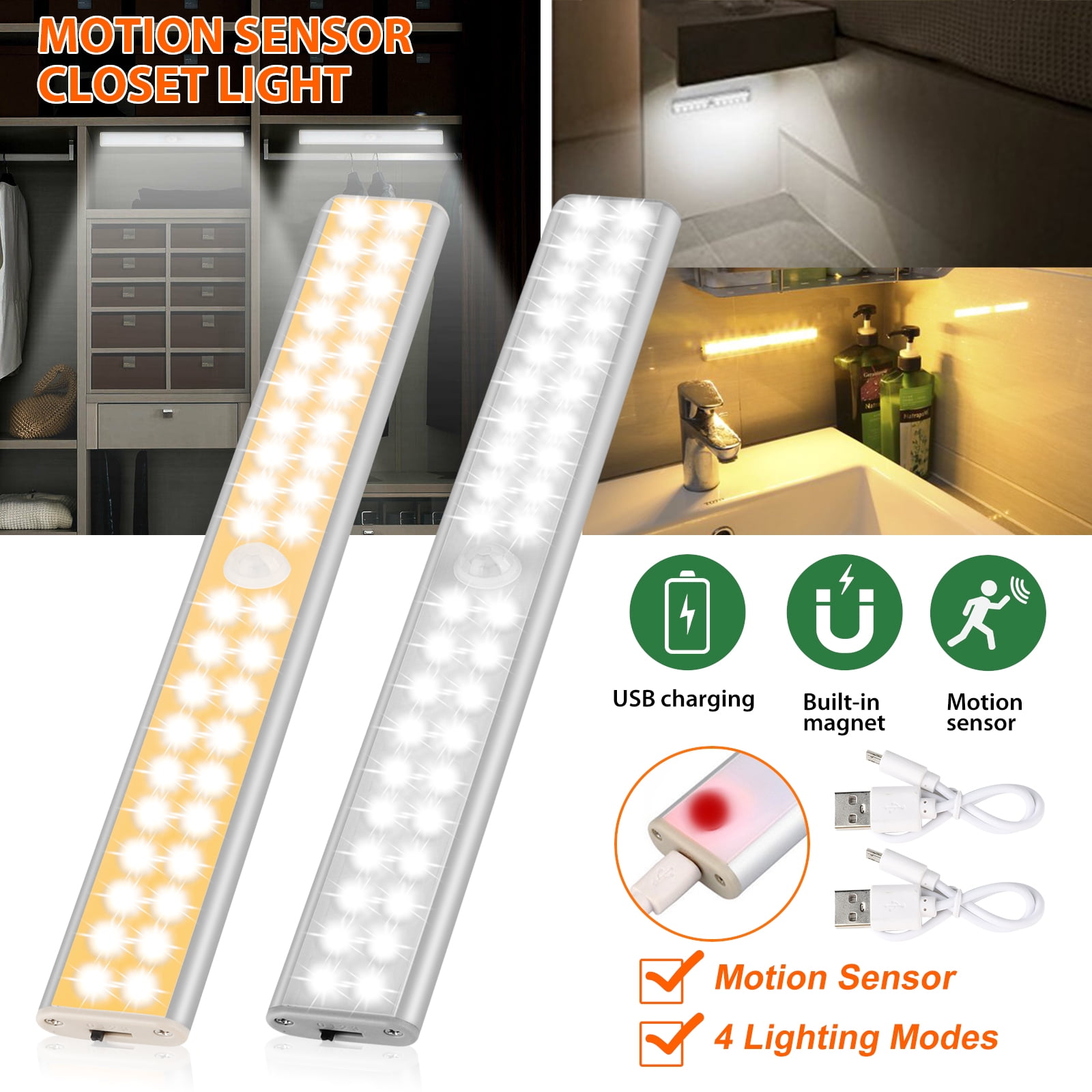 Wireless Motion Sensor LED Night Light COB Cabinet Closet Wardrobe Step Bar Lamp 