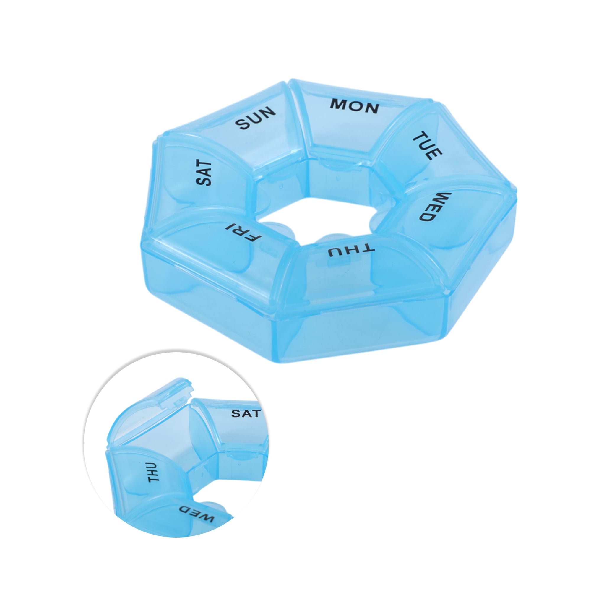 Unique Bargains Lightweight 7 Grids Polygonal Pill Case Clear Blue