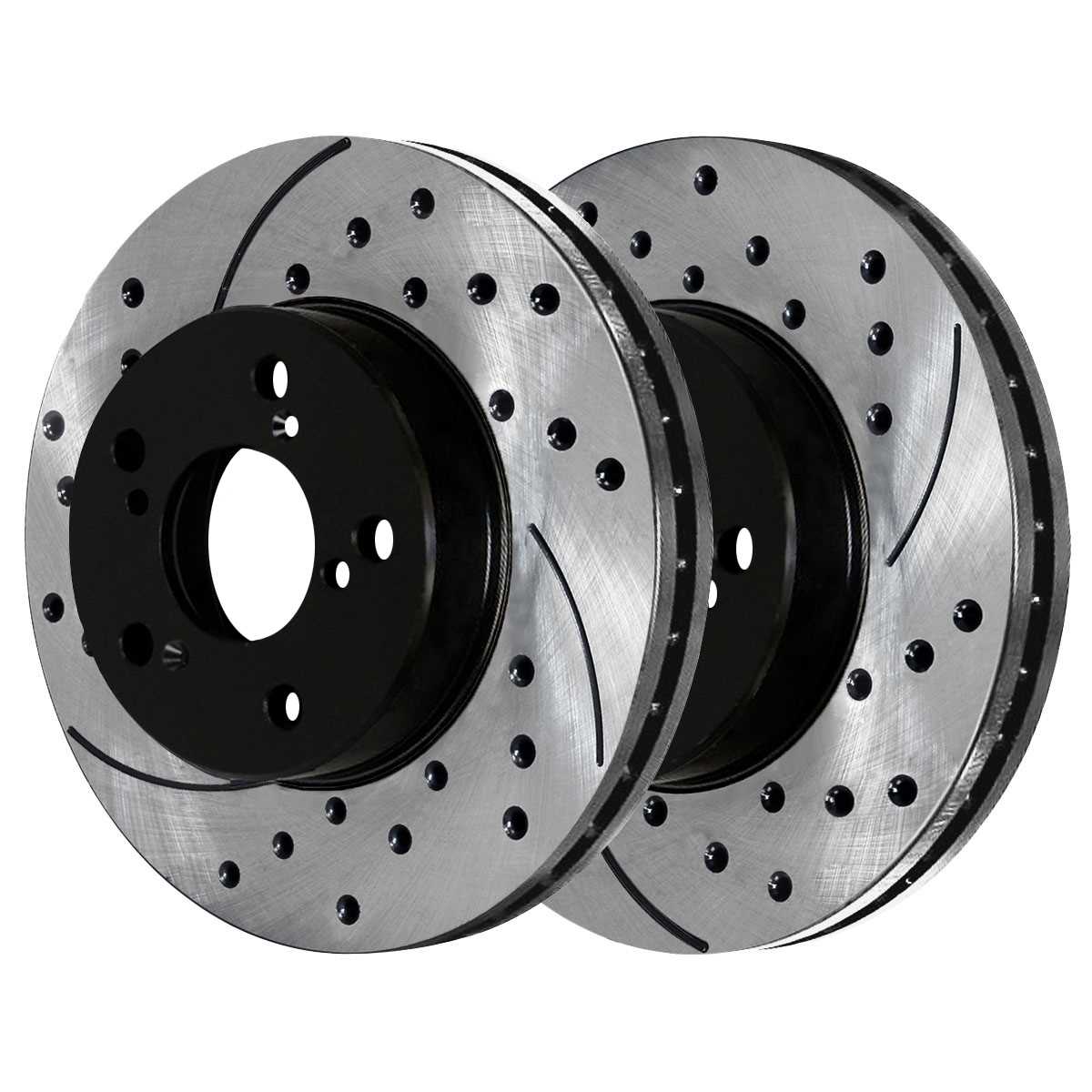 AutoShack Front and Rear Drilled Slotted Brake Rotors Black and