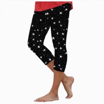 HCNTES Women Floral Print High Waist Capris Knee Length Slim Fit Yoga Cropped Trousers(Black,M)