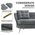 thumbnail image 4 of Modern Sofa with 2 Pillows and Golden Metal Legs, Velvet Upholstered Couch with Thickened Cushion and Curved Backrest, Comfy Loveseat for Living Room Bedroom Apartment, Grey., 4 of 9