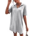 thumbnail image 3 of Women Summer V-Neck Dress Summer Short Sleeve Loose Fitted Casual Collared T-Shirt Dress Grey M, 3 of 6