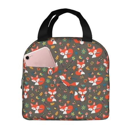 Insulated Lunch Bag for Women Men - Cute Fox Flower Leakproof Cooler Lunch Box for Women Men  Lunch Tote Bags for Work School Picnic Travel