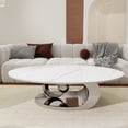 thumbnail image 3 of Oval Coffee Table Modern Minimalist Faux Marble Top with Sculptural Grey Stainless Steel Base Luxury SpaceSaving Design art deco coffee table 51.2"L x 27.6"W, 3 of 9