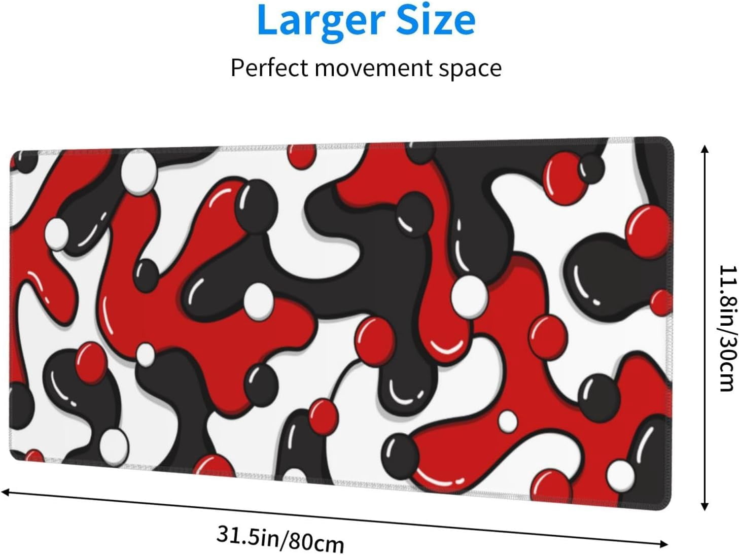 Red Black White Gaming Mouse Pad Desk Pad XL 31.5×11.8 Inch Japanese Anime Geometric Cool Extended Mousepad 30X80cm with Non-Slip Rubber Base Stitched Edge Large Desk Mat for Gamer Office Home Work
