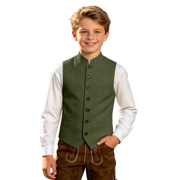 Byoo Vertical Texture Mandarin Collar Button Vest for Toddler Boy Sleeveless Bavarian Oktoberfest Top Blouse