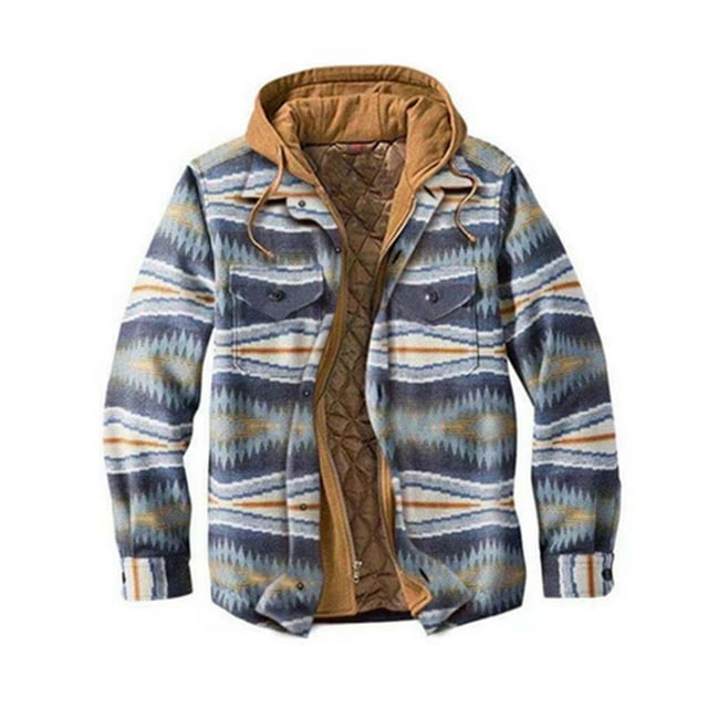 Mens Warm Quilted Lined Cotton Jackets With Hood Button Down Zipper Long Sleeve Plaid Jackets zhangyuxiang LED