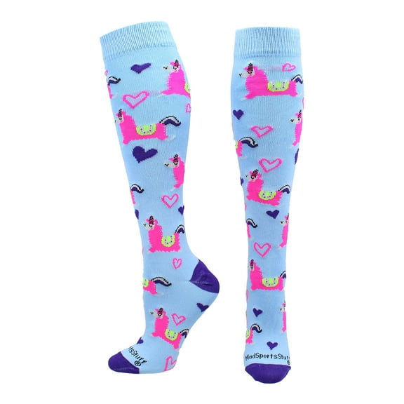 Half Llama Half Unicorn Llamacorn Socks Over The Calf (Columbia Blue, Small)