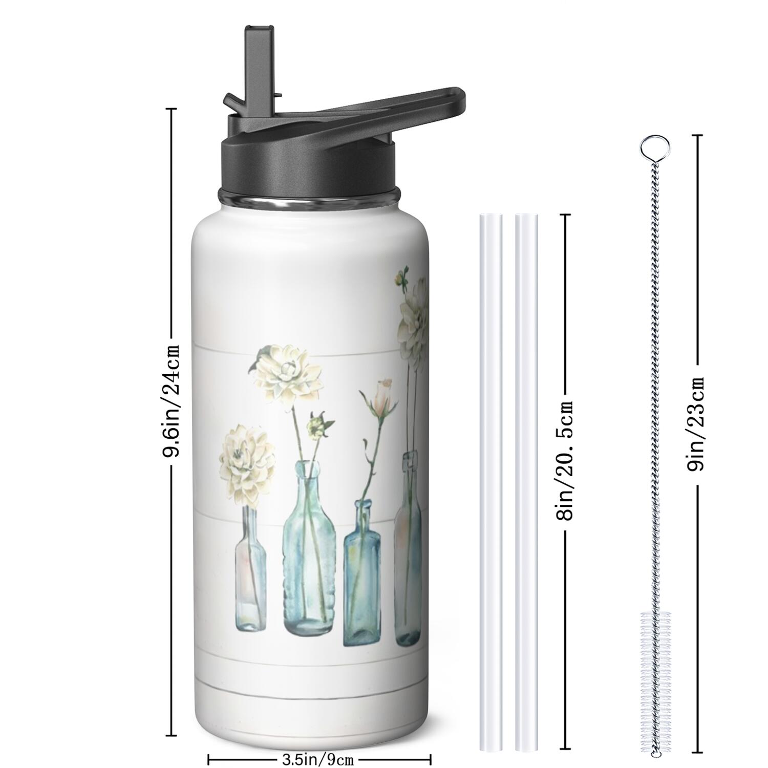 Stainless Steel 32oz Triple Layer Insulated Farmhouse Themed Water Bottle with Straw, Leak Proof Lids for Sports, Travel, Gym Unisex