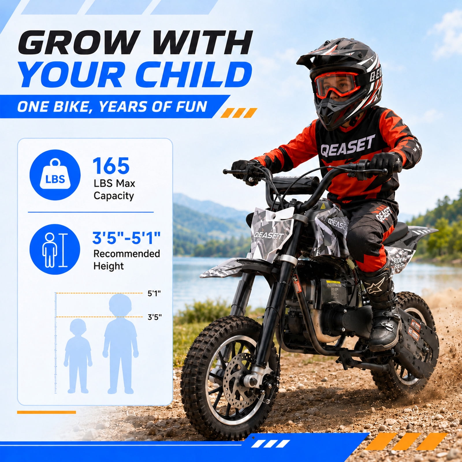 QEASET 39CC Dirt Bike, Mini Bike 4-Stroke Gas Powered off Road with Max Speed 20MPH, Pull Start