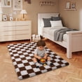 thumbnail image 3 of ZENELESS Checkered Fluffy Area Rugs for Living Room,4x6 Soft Plush Carpet for Bedroom Bedside Kids Teen Dorm Nursery Home Decor,Creamy White and Coffee, 3 of 7