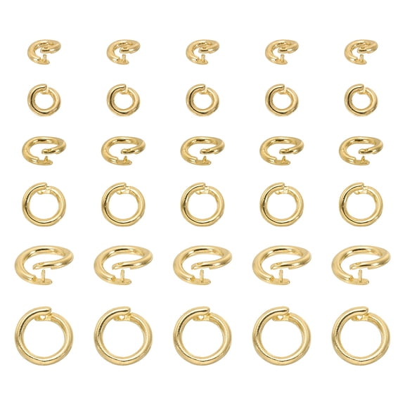 Uxcell 30 Pcs Locking Jump Rings 5.5/7.5/10mm Round Twist Clasp Open End Jump Rings Connector Link for DIY Craft Jewelry Making Findings Necklace Bracelet Keychain, 18k Gold