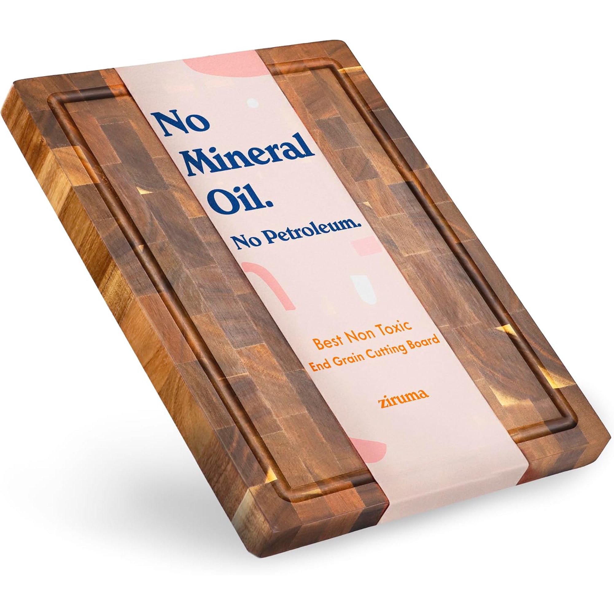 End Grain Acacia Wood Cutting Board 16 in x 11 in 1.5 in Thick Non Toxic Beeswax Flaxseed Oil Lemon Oil Finished